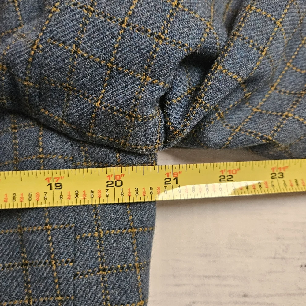 Vintage 90s Blue Wool Windowpane Blazer 40R Gano Downs‎ Avant Wool Academia